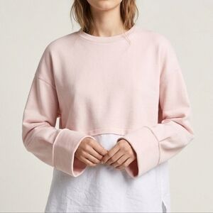Zara crew neck pink top with shirts detail